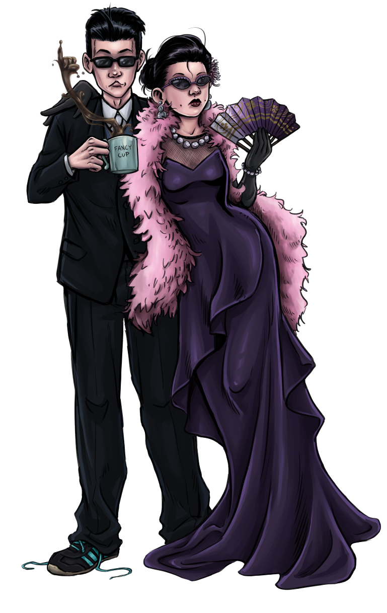 Gallery mascot in formal attire